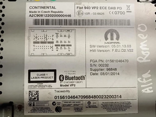 Unita DI Comando Multimediale 01561046470 Alfa Romeo Giulietta 2013