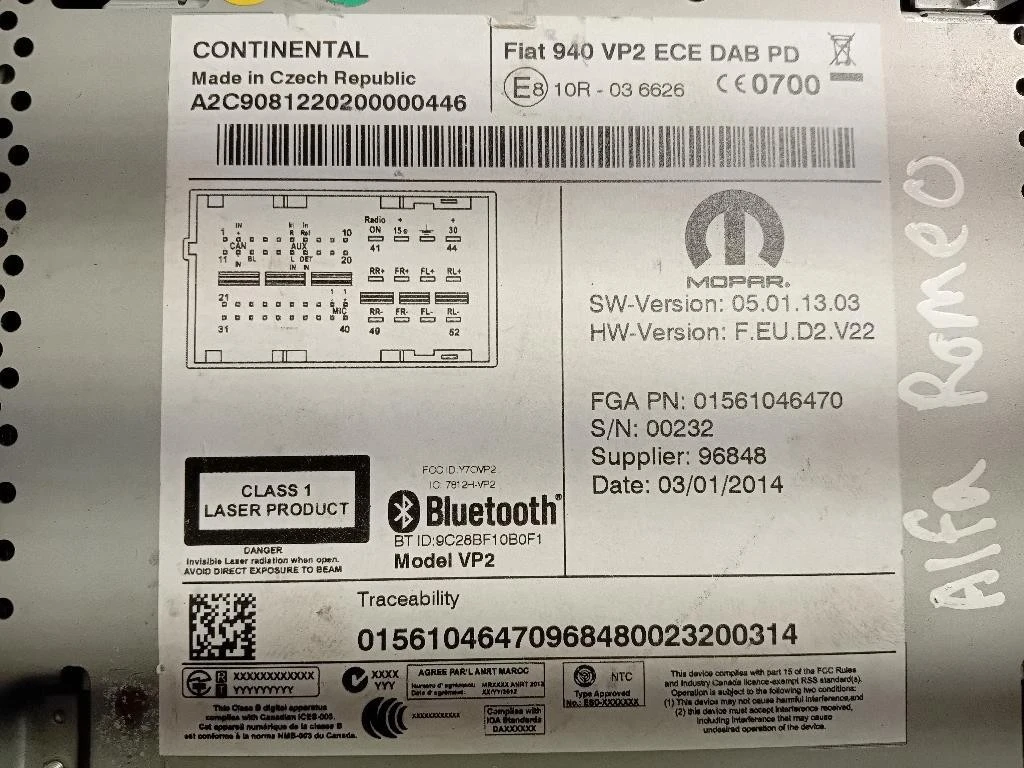 Unita DI Comando Multimediale 01561046470 Alfa Romeo Giulietta 2013