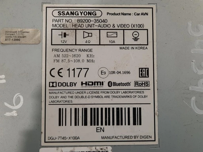 Unita DI Comando Multimediale 89200-35040 Ssangyong Tivoli 2015