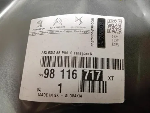 Modanatura Adesiva Porta ANT SX 98116717XT Peugeot 3008 II 2016