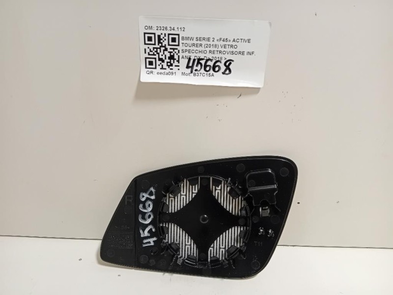 Vetro Specchio Retrovisore INF ANT DX 232634112 Bmw Serie 2 F45 Active Tourer 2018