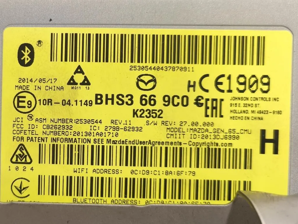Modulo Bluetooth BHS3 66 9C0 Mazda 3 III 2014