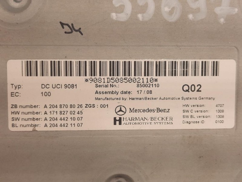 Modulo Bluetooth A 204 870 80 26 CENTRALINA INTERFACIA Mercedes Classe C W204 2007