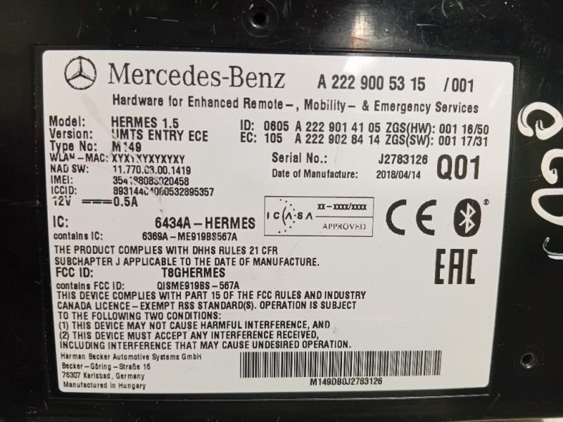 Modulo Bluetooth A2229005315 Mercedes Classe C W205 2014