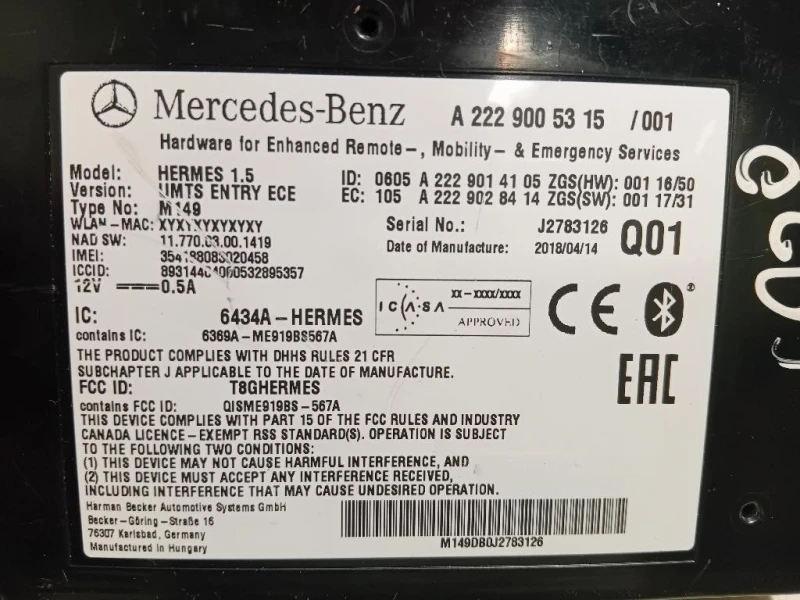 Modulo Bluetooth A2229005315 Mercedes Classe C W205 2014