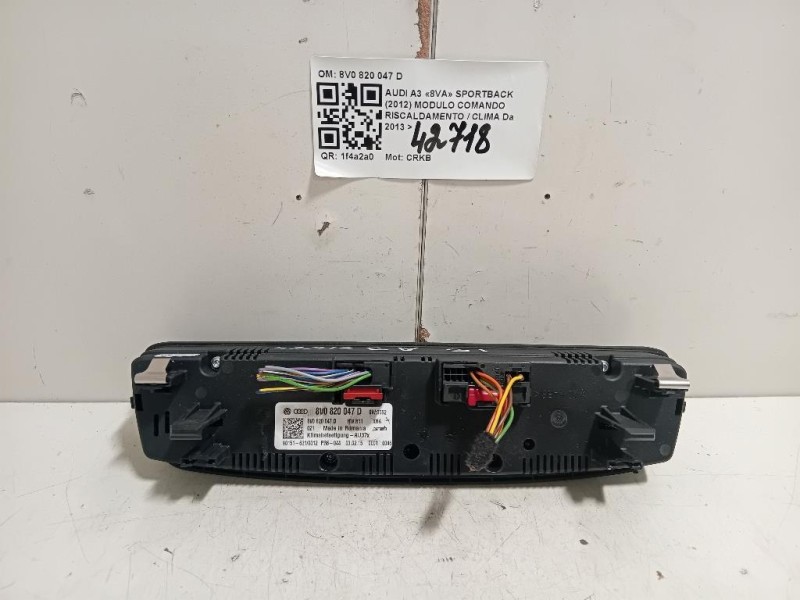 Modulo Comando Riscaldamento Clima 8V0820047D Audi A3 8VA Sportback 2012