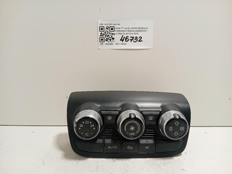 Modulo Comando Riscaldamento Clima 8J0 820 043 AF Audi TT 8J3 2010