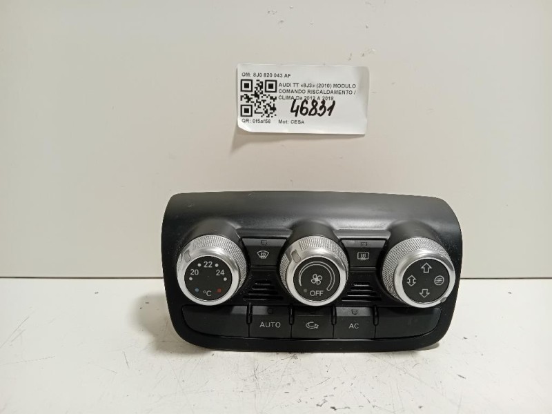 Modulo Comando Riscaldamento Clima 8J0 820 043 AF Audi TT 8J3 2010