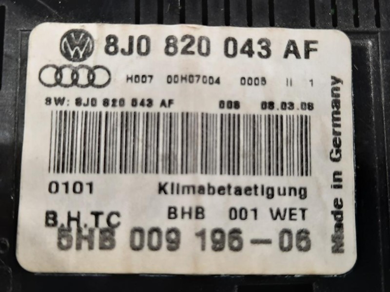 Modulo Comando Riscaldamento Clima 8J0 820 043 AF Audi TT 8J3 2010