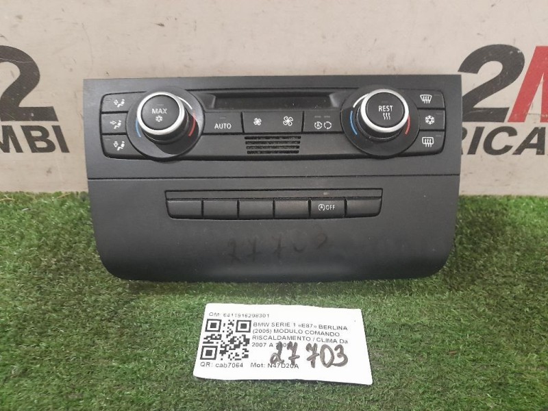 Modulo Comando Riscaldamento Clima 6411916298301 Bmw Serie 1 E87 Berlina 2005