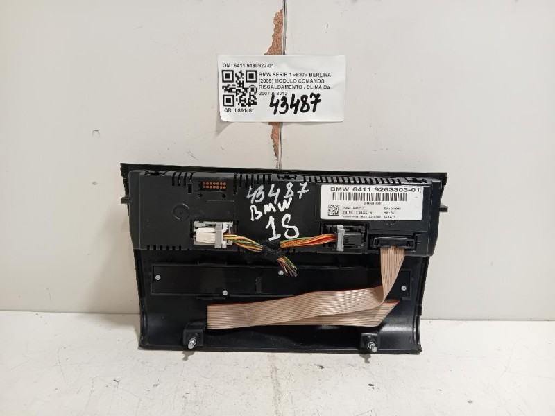Modulo Comando Riscaldamento Clima 6411 9190922-01 Bmw Serie 1 E87 Berlina 2005