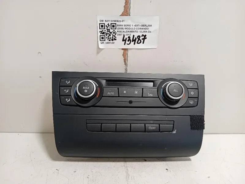 Modulo Comando Riscaldamento Clima 6411 9190922-01 Bmw Serie 1 E87 Berlina 2005