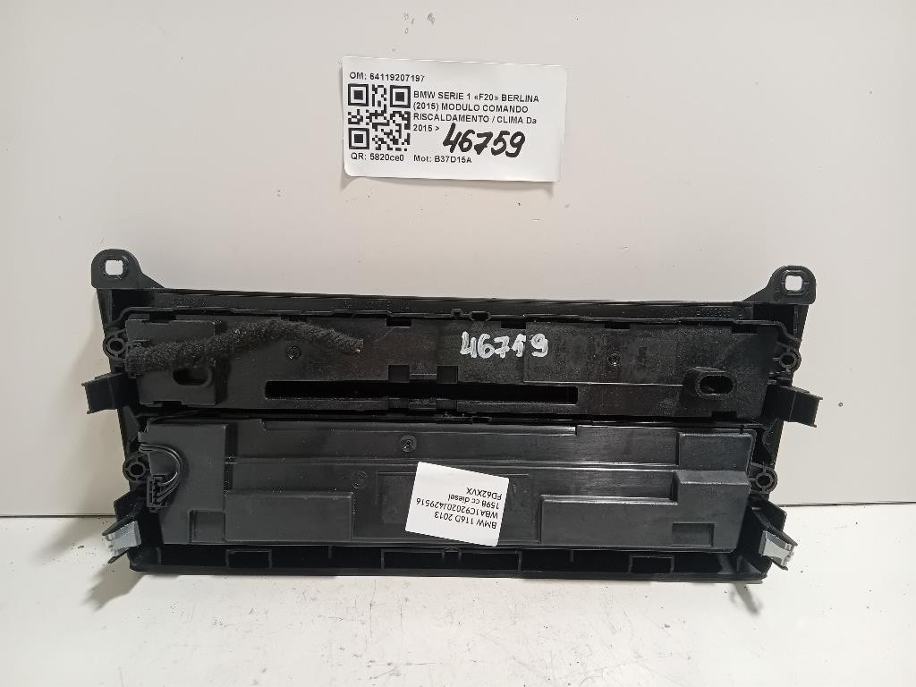 Modulo Comando Riscaldamento Clima 64119207197 Bmw Serie 1 F20 Berlina 2015