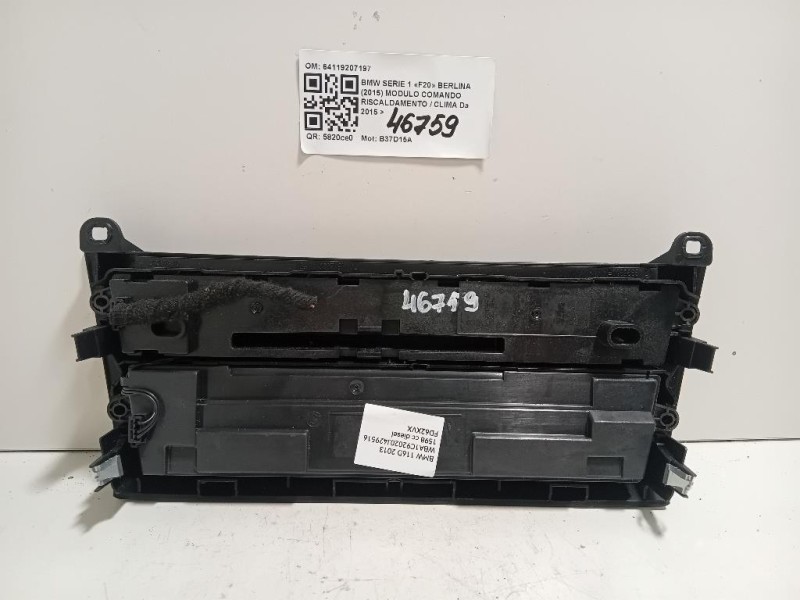 Modulo Comando Riscaldamento Clima 64119207197 Bmw Serie 1 F20 Berlina 2015