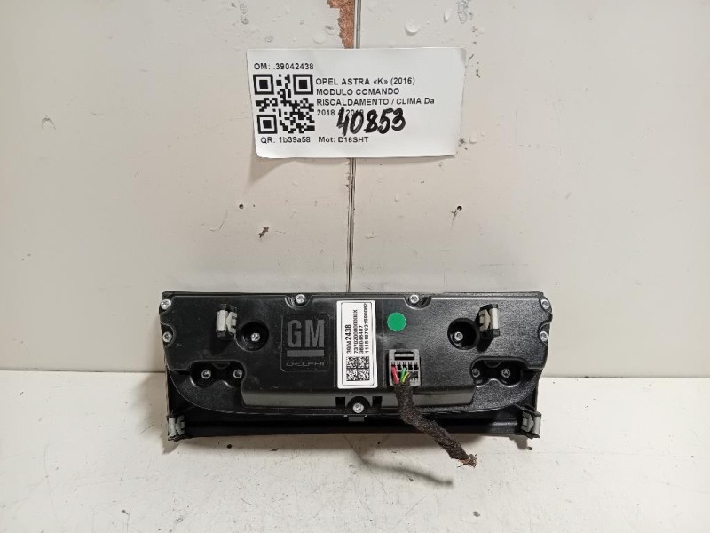 Modulo Comando Riscaldamento Clima 39042438 Opel Astra K 2016