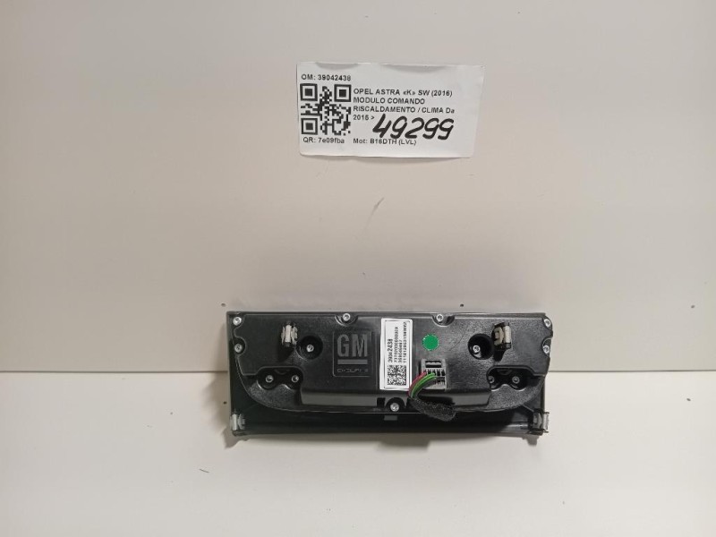 Modulo Comando Riscaldamento Clima 39042438 Opel Astra K SW 2016