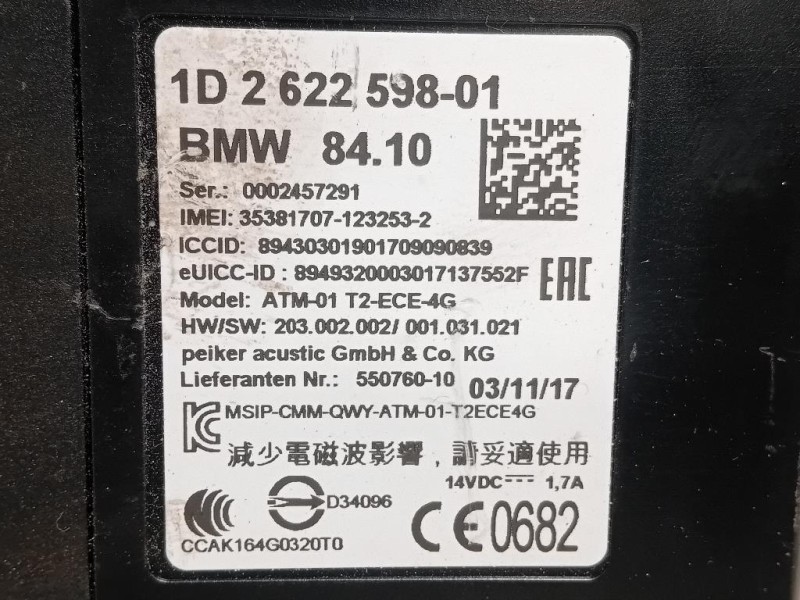 Modulo Telematico 2622598-01 Bmw Serie 1 F20 Berlina 2015