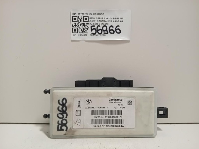 Centralina Air-bag 65779280186 Bmw Serie 5 F10 Berlina 2012