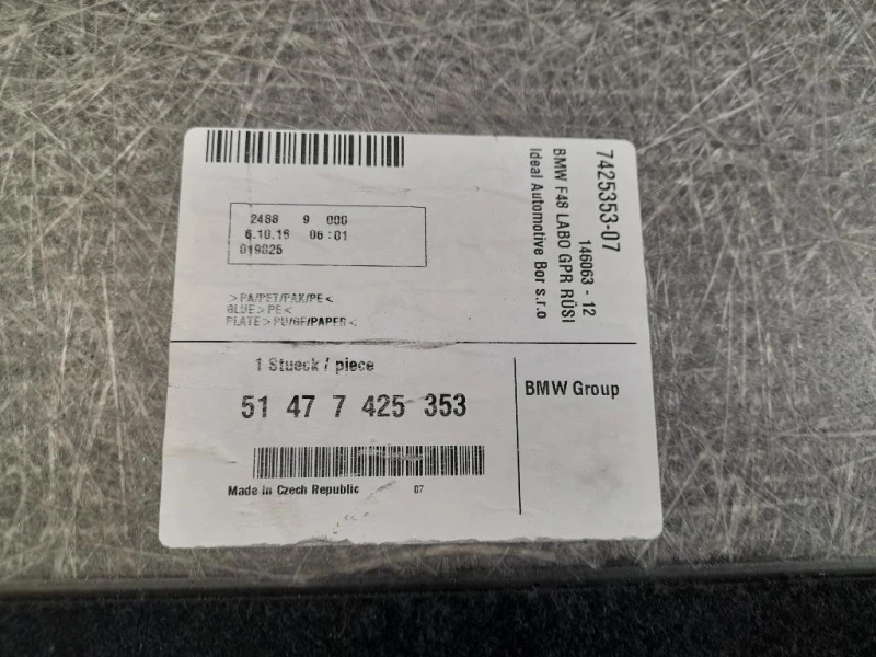 Moquette SEDE Ruota Scorta 51477425353 Bmw X1 F48 2015