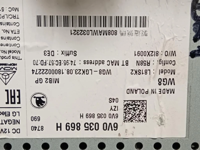Display Multimediale 6V0035869H Skoda Fabia NJ3 2018