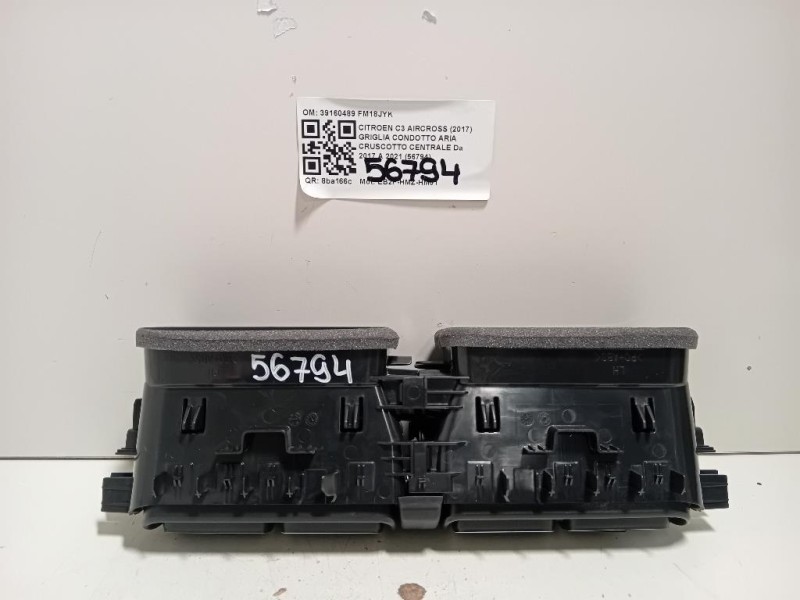 Griglia Condotto ARIA Cruscotto Centrale 39160489 Citroen C3 Aircross 2017