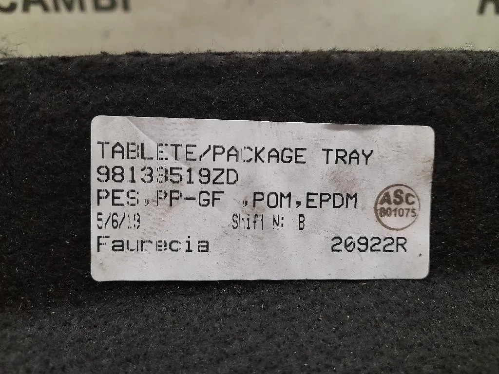 Ripiano Copertura VANO Bagagli 98133519ZD Citroen C3 III 2016