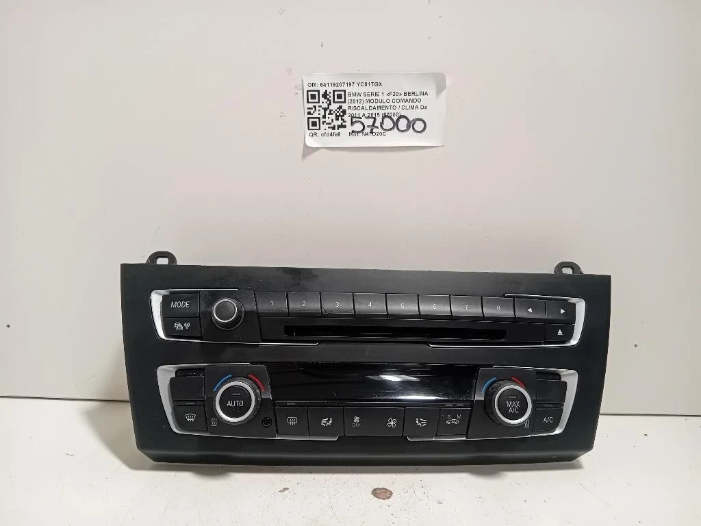 Modulo Comando Riscaldamento Clima 64119207197 Bmw Serie 1 F20 Berlina 2012