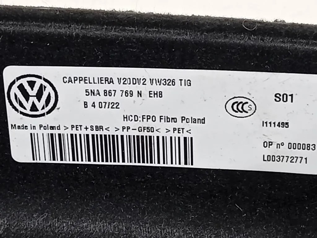 Ripiano Copertura VANO Bagagli 5NA867769 Volkswagen Tiguan II 2020