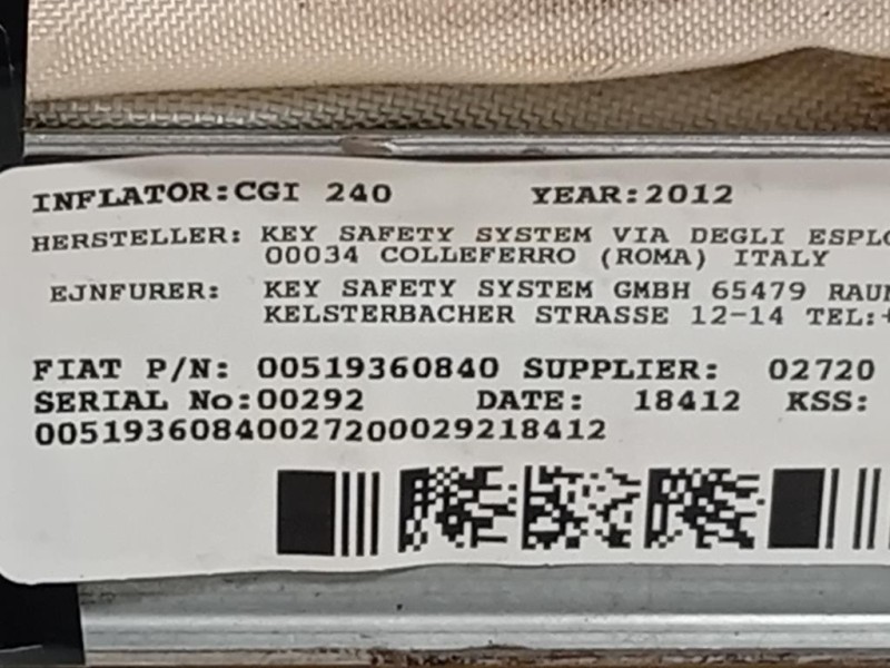 Air-bag A Tendina SX 51908423 Lancia Ypsilon III 2011