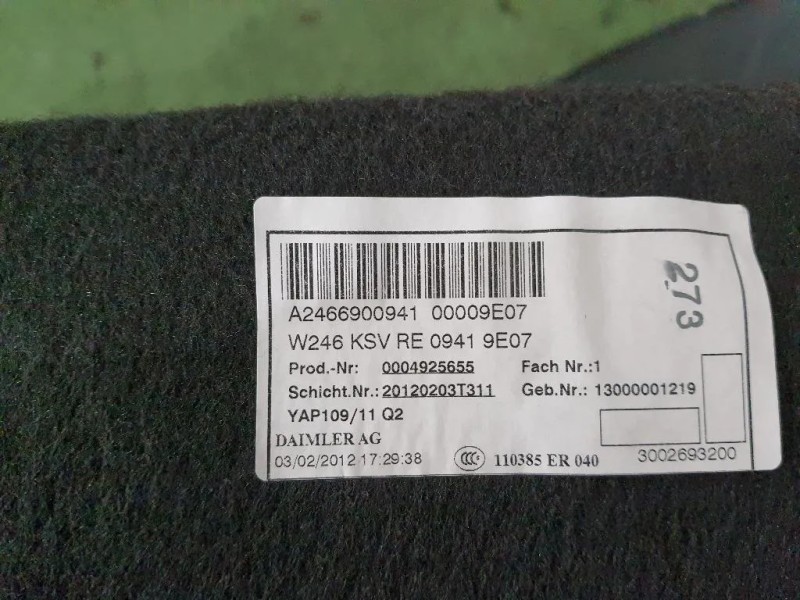 Rivestimento Interno Bagagliaio DX A24669009419E07 Mercedes Classe B W246 2012