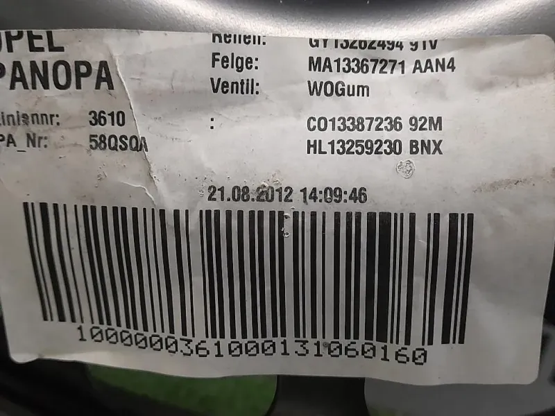 Ruota DI Scorta POST Opel Astra J SW 2012