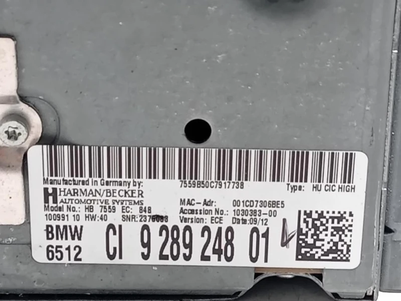 Unità Autoradio 928924801 Bmw Serie 5 F10 Berlina 2012