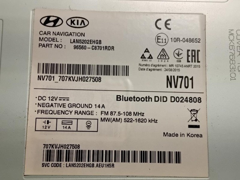 Unita DI Comando Multimediale 96560-C8701RDR Hyundai I20 II 2014