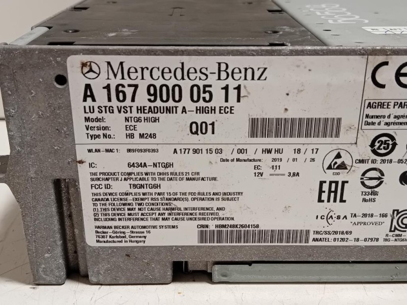 Unita DI Comando Multimediale A1679000511 Mercedes Classe A W177 2018