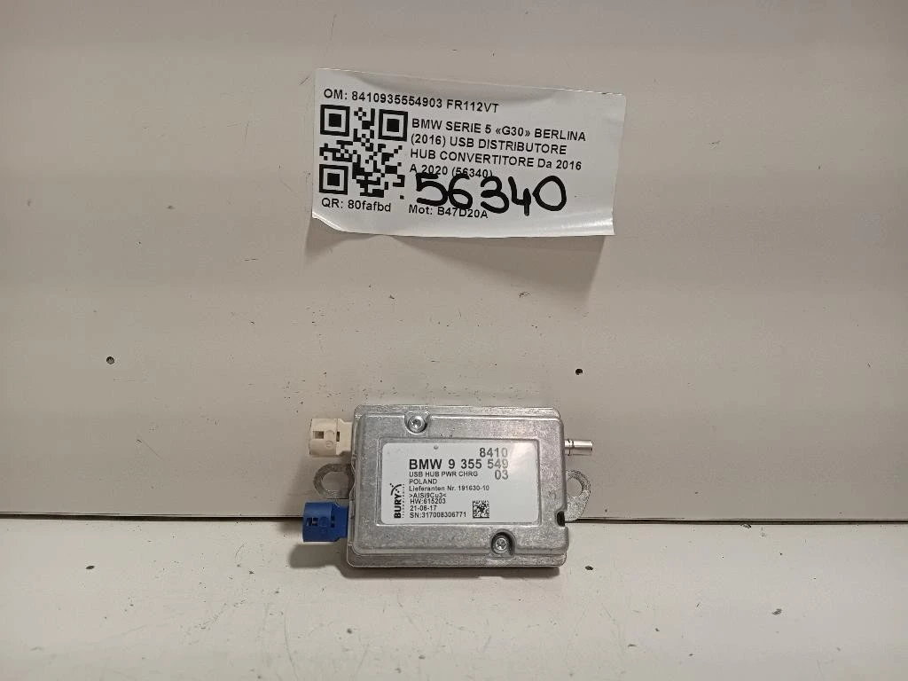 USB Distributore HUB Convertitore 8410935554903 Bmw Serie 5 G30 Berlina 2016