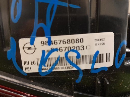 Fanale INT POST DX 9846768080 Opel Grandland X 2017