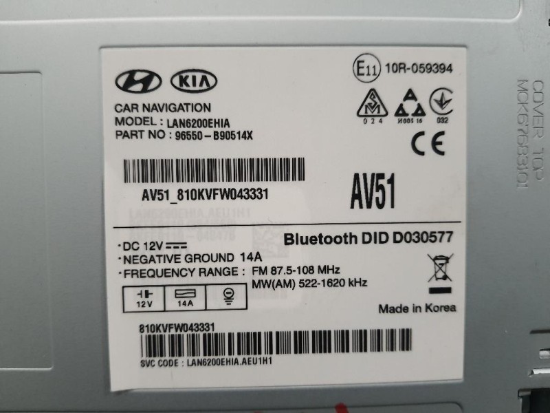 Navigatore Satellitare 96550B90514X Hyundai I10 II 2016