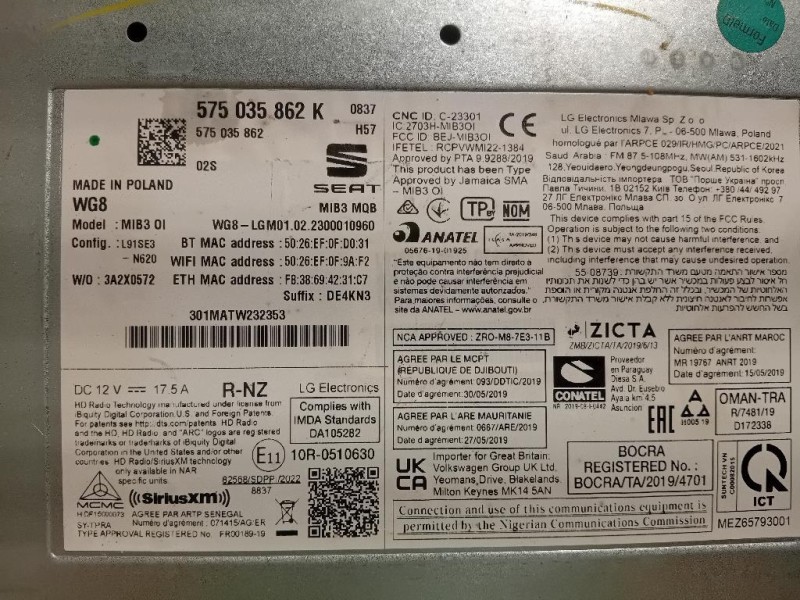 Navigatore Satellitare 575 035 862 K Seat Ibiza VI KJ1 2017