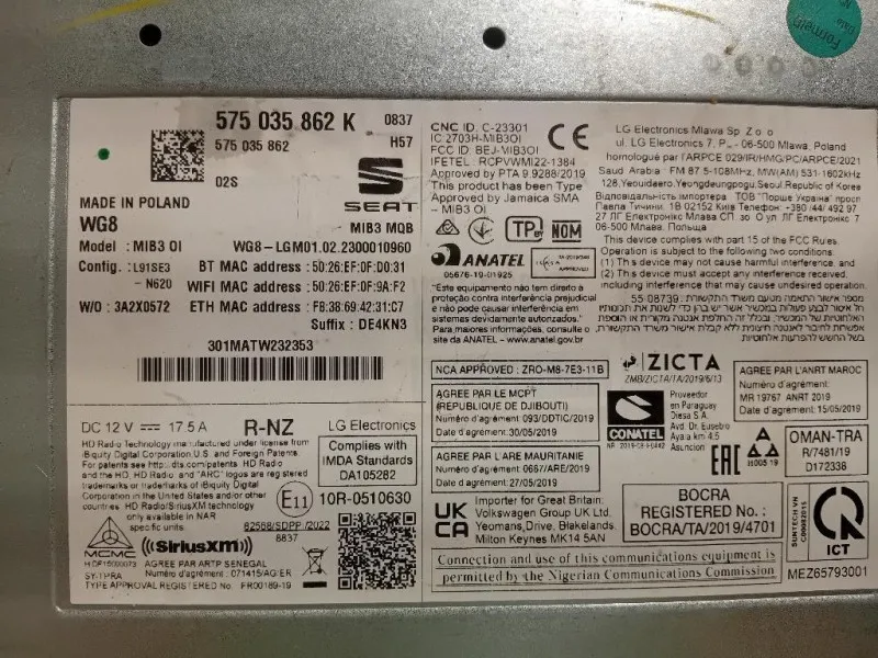 Navigatore Satellitare 575 035 862 K Seat Ibiza VI KJ1 2017