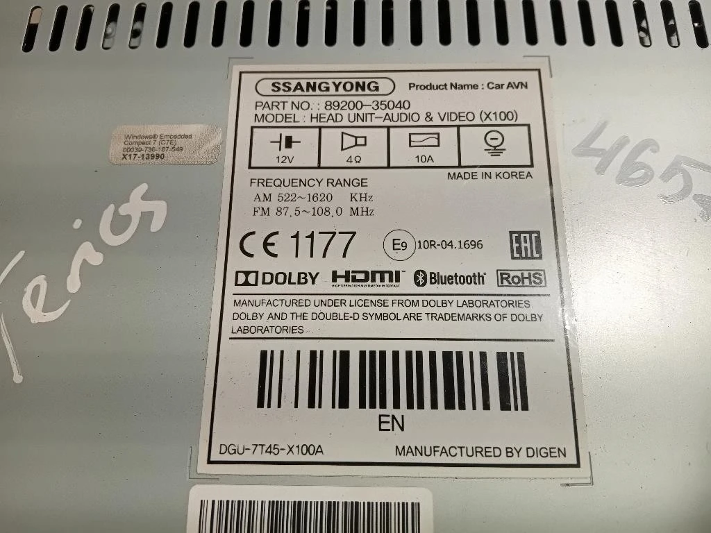 Navigatore Satellitare 89200-35040 Ssangyong Tivoli 2015