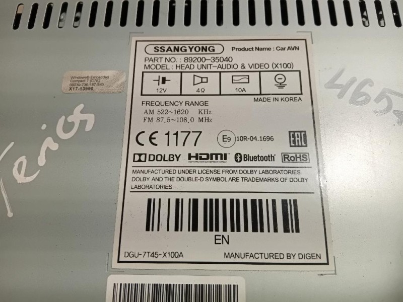 Navigatore Satellitare 89200-35040 Ssangyong Tivoli 2015