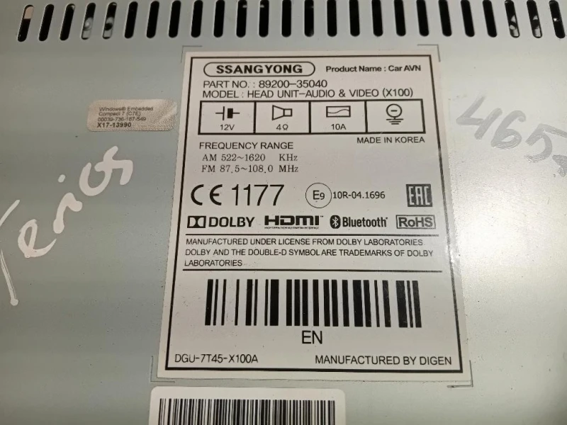 Navigatore Satellitare 89200-35040 Ssangyong Tivoli 2015