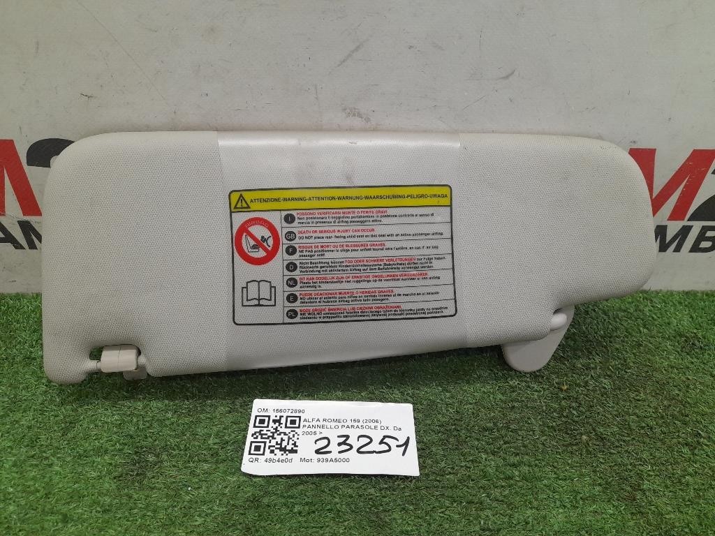 Pannello Parasole DX 156072890 Alfa Romeo 159 2006