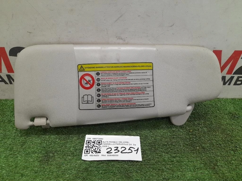 Pannello Parasole DX 156072890 Alfa Romeo 159 2006