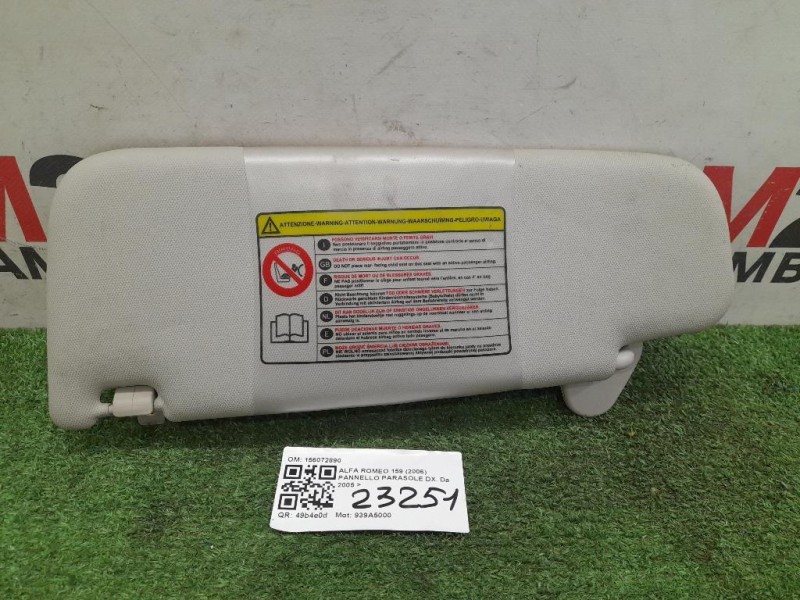 Pannello Parasole DX 156072890 Alfa Romeo 159 2006