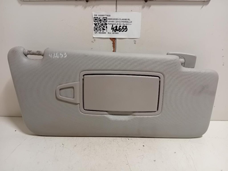 Pannello Parasole DX A0068173920 Mercedes Classe ML W166 2012