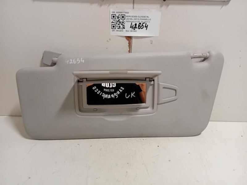 Pannello Parasole SX A0068173920 Mercedes Classe ML W166 2012