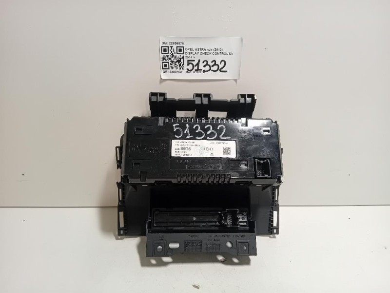 Display Check Control 22858076 Opel Astra J 2012