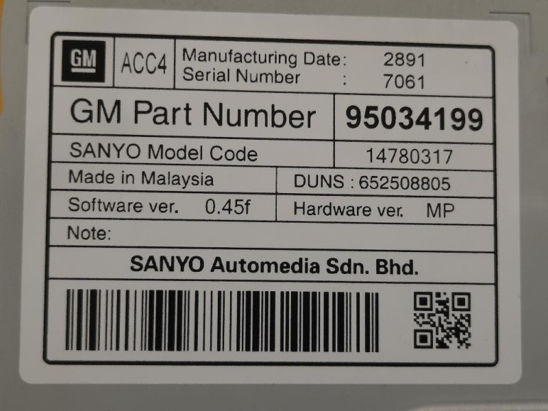 Display DI Navigazione 95034199 Chevrolet Orlando 2011