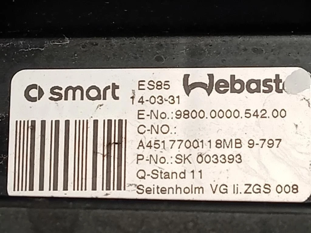 Pannello Rivestimento Tetto ANT SX A4517700011 Smart Fortwo Cabrio 451 2010